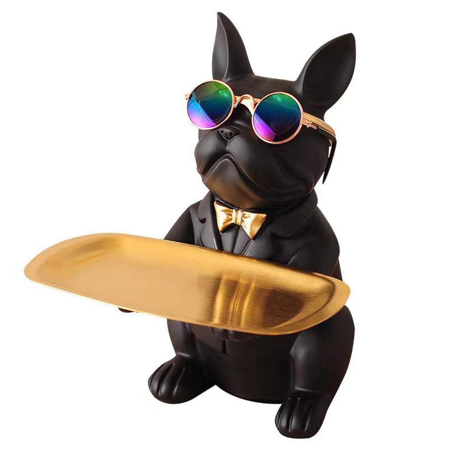 French Bulldog Statue Home Decoration, Cute Dog Statue With Tray French Bulldog Accessories Gift, Black Or Brown Sculpture Home Decoration Coin Savings Bank Storage Tray Black