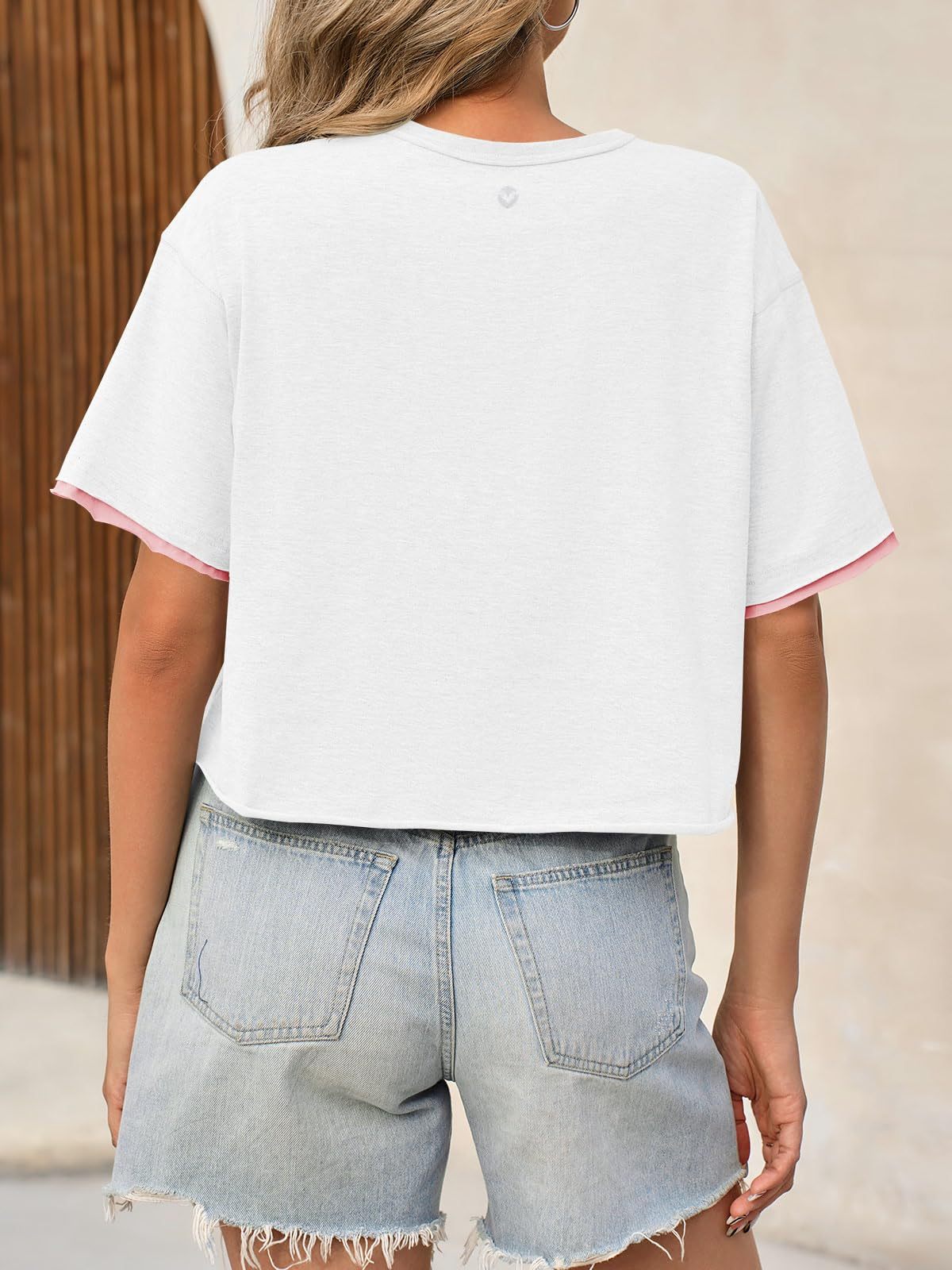 Womens Crop Tops Casual Short Sleeve Crewneck Loose Fit Basic Summer Workout Running T Shirts