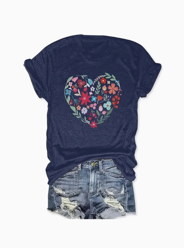 Flowers - Printed Round Neck Vest - Casual And Loose - Daily Wear - Women's Clothing