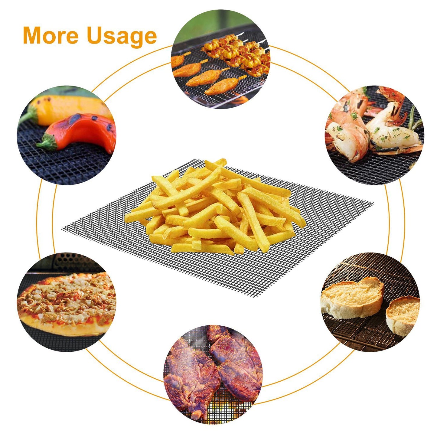1Pc BBQ Grill Mat Non-Stick Mesh Mat Baking Sheet Liner Reusable Reversible Washable For Outdoor Gas Charcoal