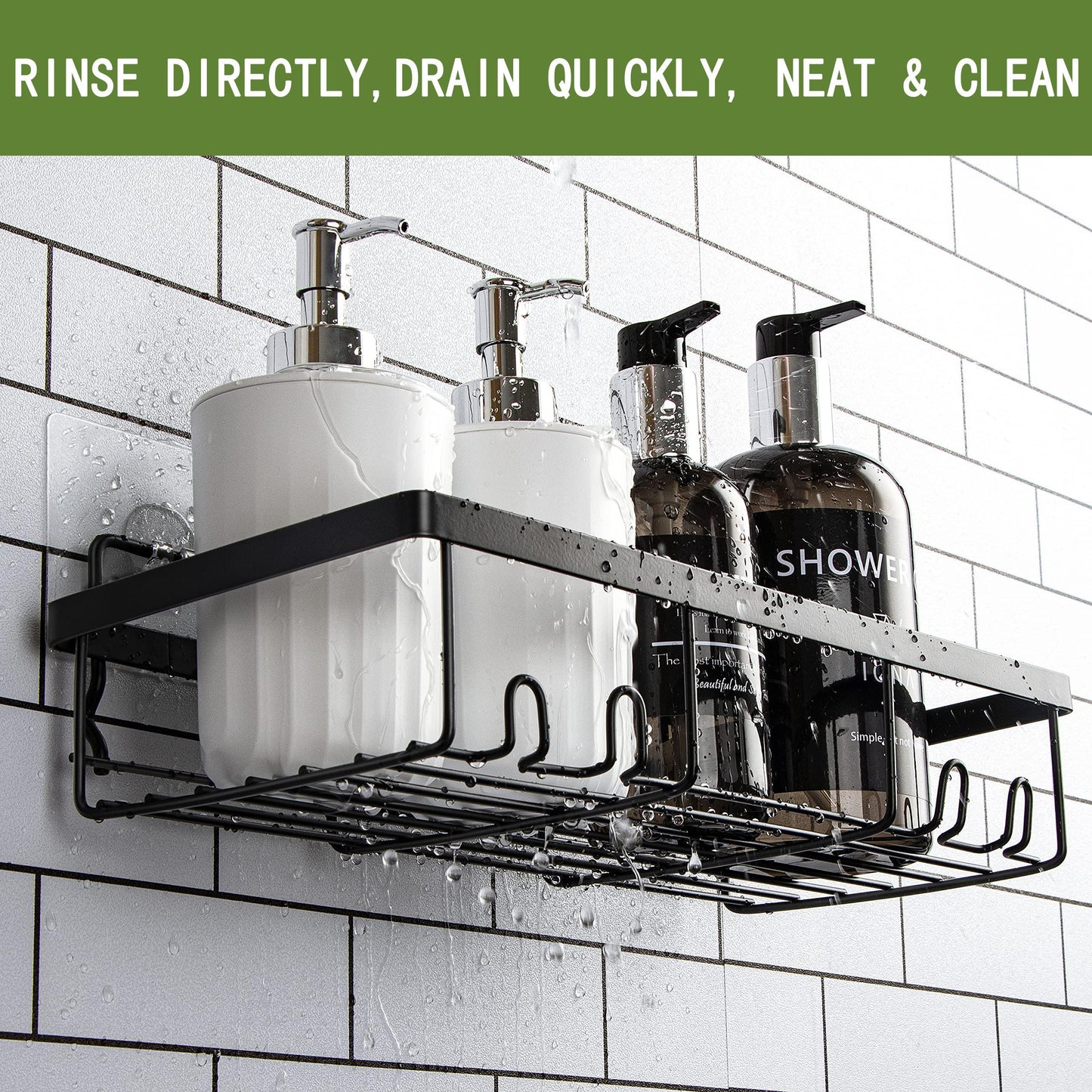 Heavy-duty Wall-mounted Shower Shelf Storage Accessories, Including Soap Dish And Toothbrush Holder, Suitable For Bathroom, Home And Kitchen, Black - EBS PLATFORM INC.