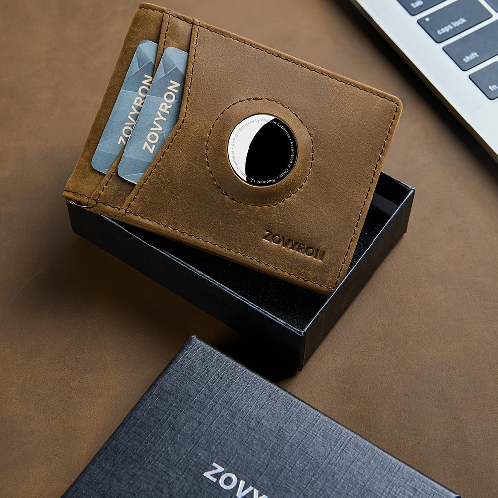 Mens Wallet Genuine Leather Slim Bifold Wallet With Airtag Holder, RFID Blocking, Front Pocket Wallet With Money Clip,ID Window Credit Card Holder