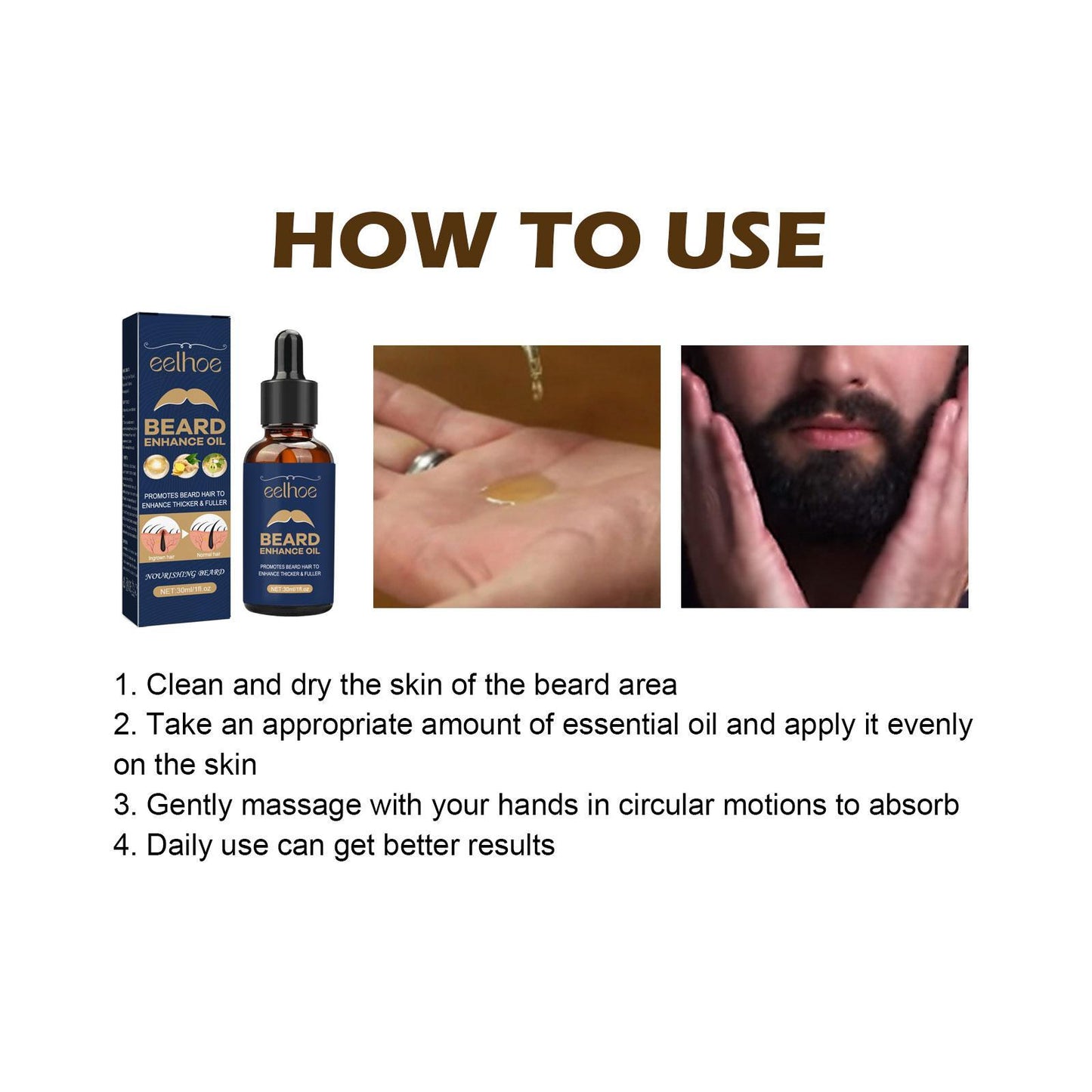 EELHOE Beard Care Oil - Strengthen And Nourish Beard Roots Moisturizing And Shine-Enhancing Beard Growth Serum For Men Hair Care Hydrating