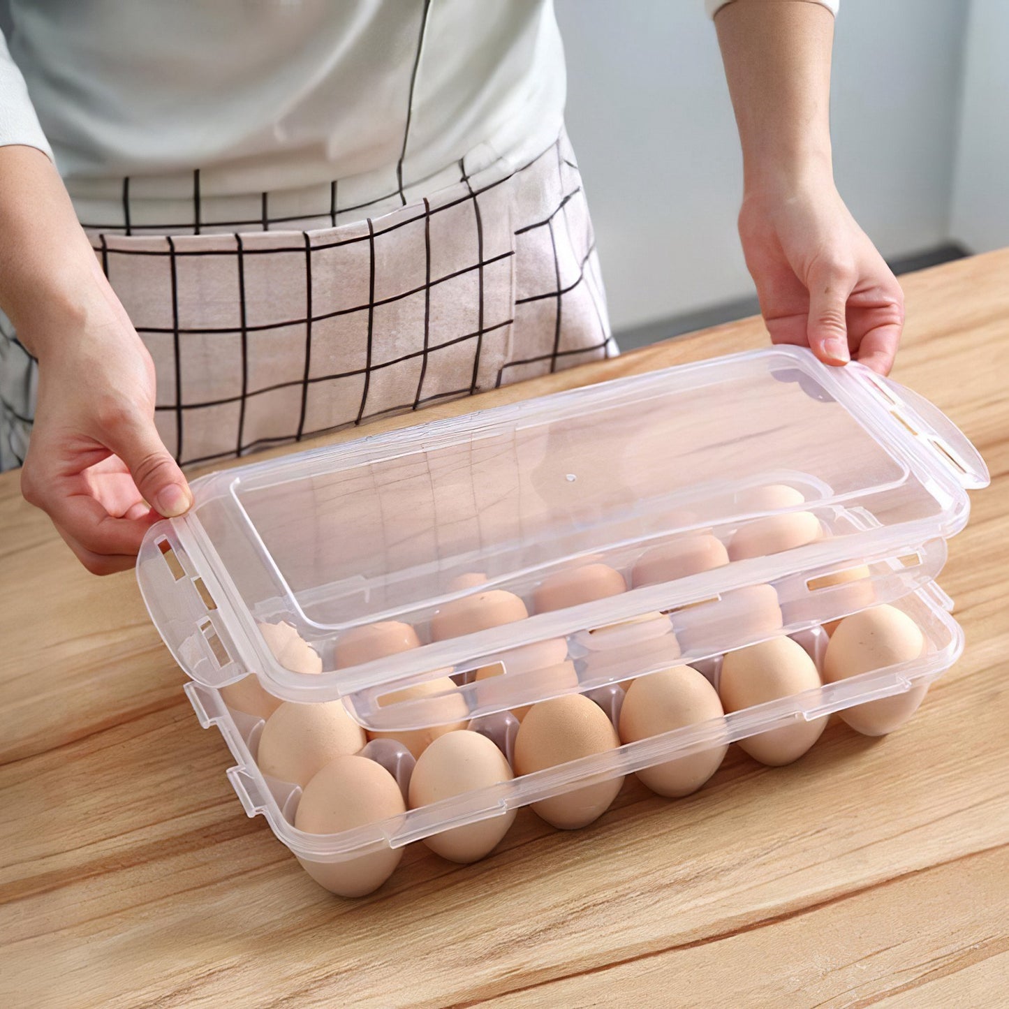 2Pcs Plastic Egg Holder Stackable Egg Storage Box Egg Rack For Refrigerator 18 Cavity Per Container Dishwasher Safe