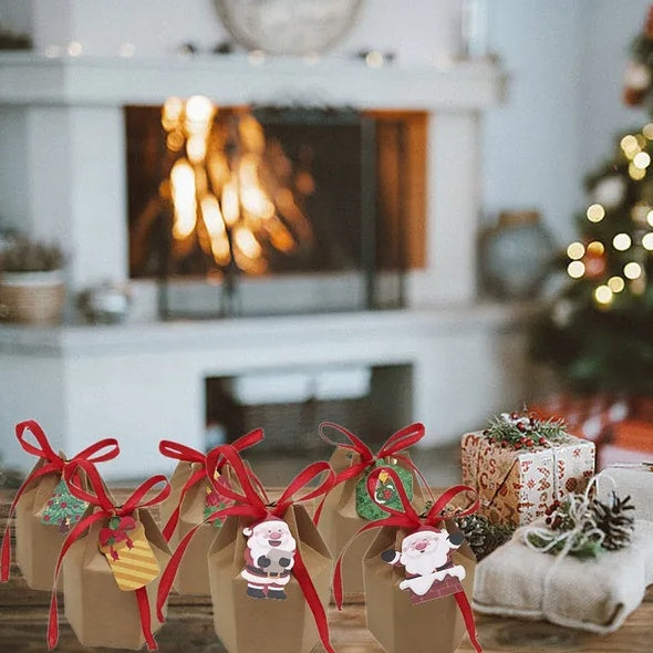 24 Pcs Christmas Gift Boxes With Ribbon And Cards Cartoon Santa Claus Reindeer Snowman Pattern Box Paper Cookies Candy Treat Boxes For Christmas Party Favor Supplies - EBS PLATFORM INC.