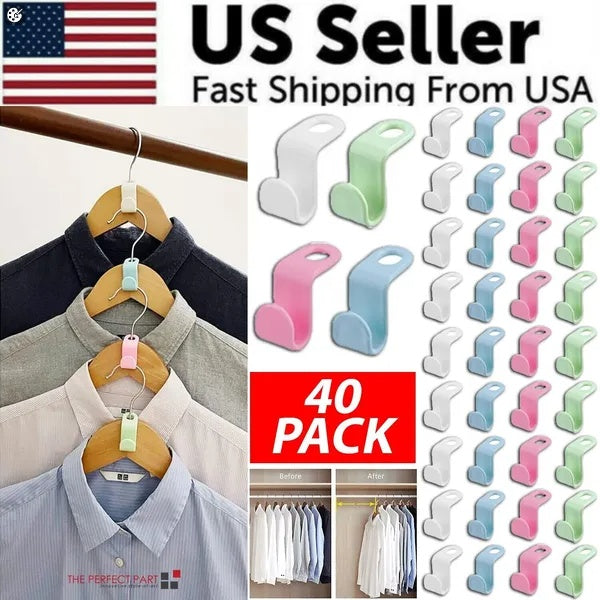 40 PCS Clothes Hanger Connector Hooks Closet Hangers Organizer Space Saving Clip - EBS PLATFORM INC.