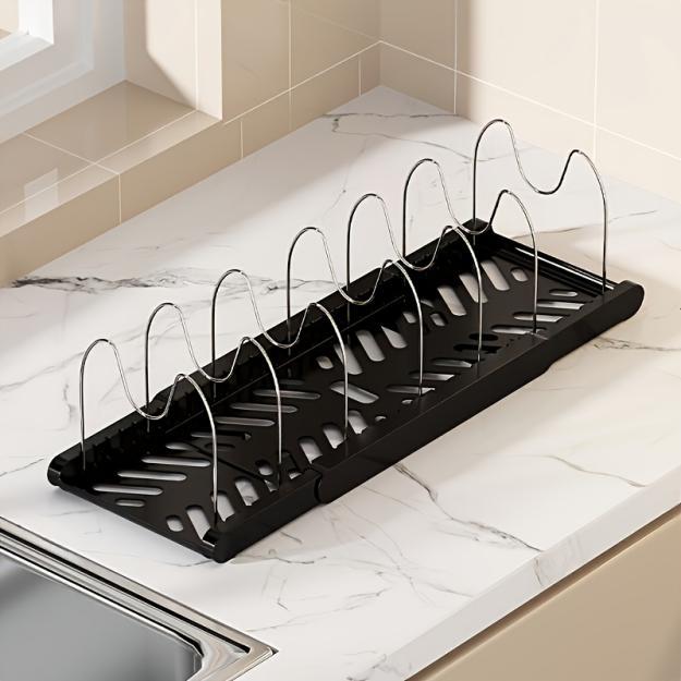 A Retractable Kitchen Storage Rack With Pot Rack, Dish Rack, Drainer And Pull-out Drawer, A Space-saving Storage Solution