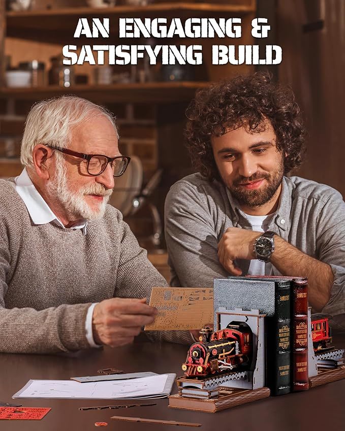 ROBOTIME Book Nook Book Ends Kits Century Train DIY Booknook 3D Wooden Puzzle Model Kit Bookend Bookshelf Decoration Gifts For Adults Kids Teens