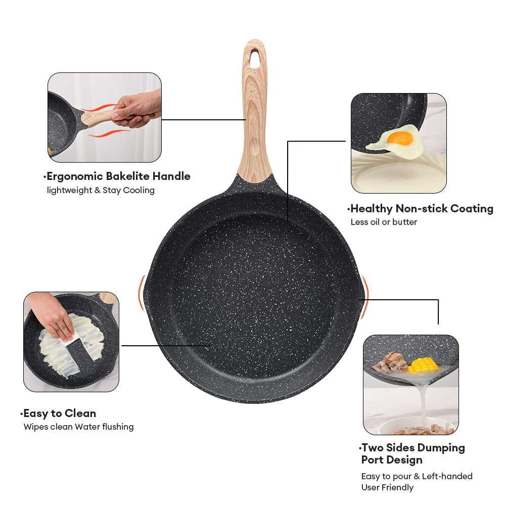 JEETEE 8 Inch Nonstick Frying Pan, Stone Coating Cookware, Nonstick Omelette Pan With Heat-Resistant Handle, Induction Skillet For Eggs