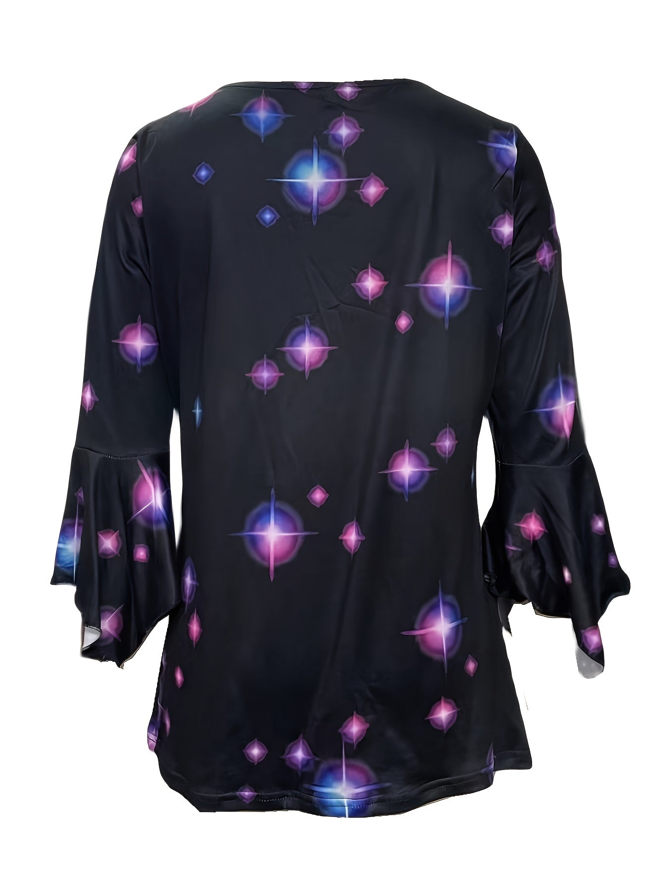 Spring And Autumn New Printed Spike Button Irregular Three-quarter Sleeve T-shirt Casual Top