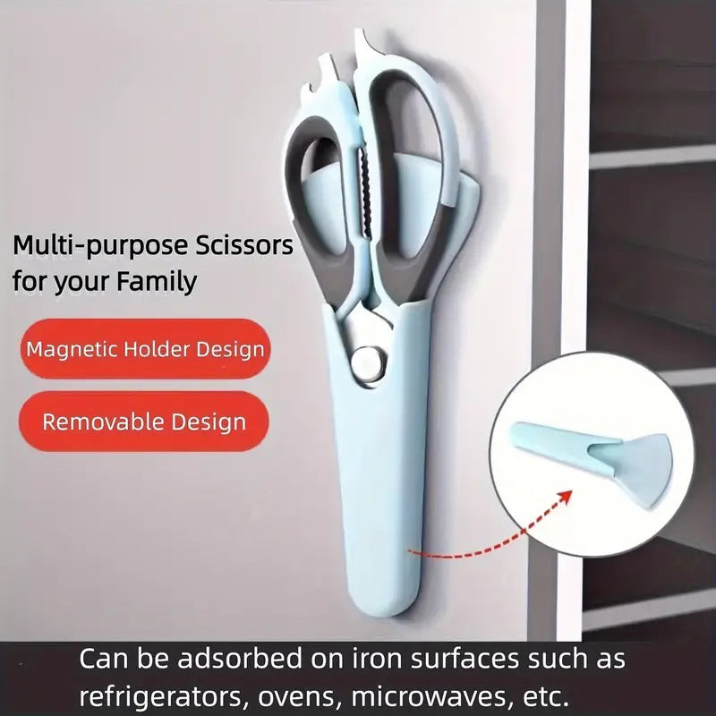 7-in-1 Multi-Purpose Kitchen Scissors With Magnetic Holder - Ultra-Sharp Stainless Steel Blades For Meat, Fish, Vegetables, Nuts & Bottles - Ergonomic Non-Slip Grip, Detachable & Easy To Clean - Profe - EBS PLATFORM INC.