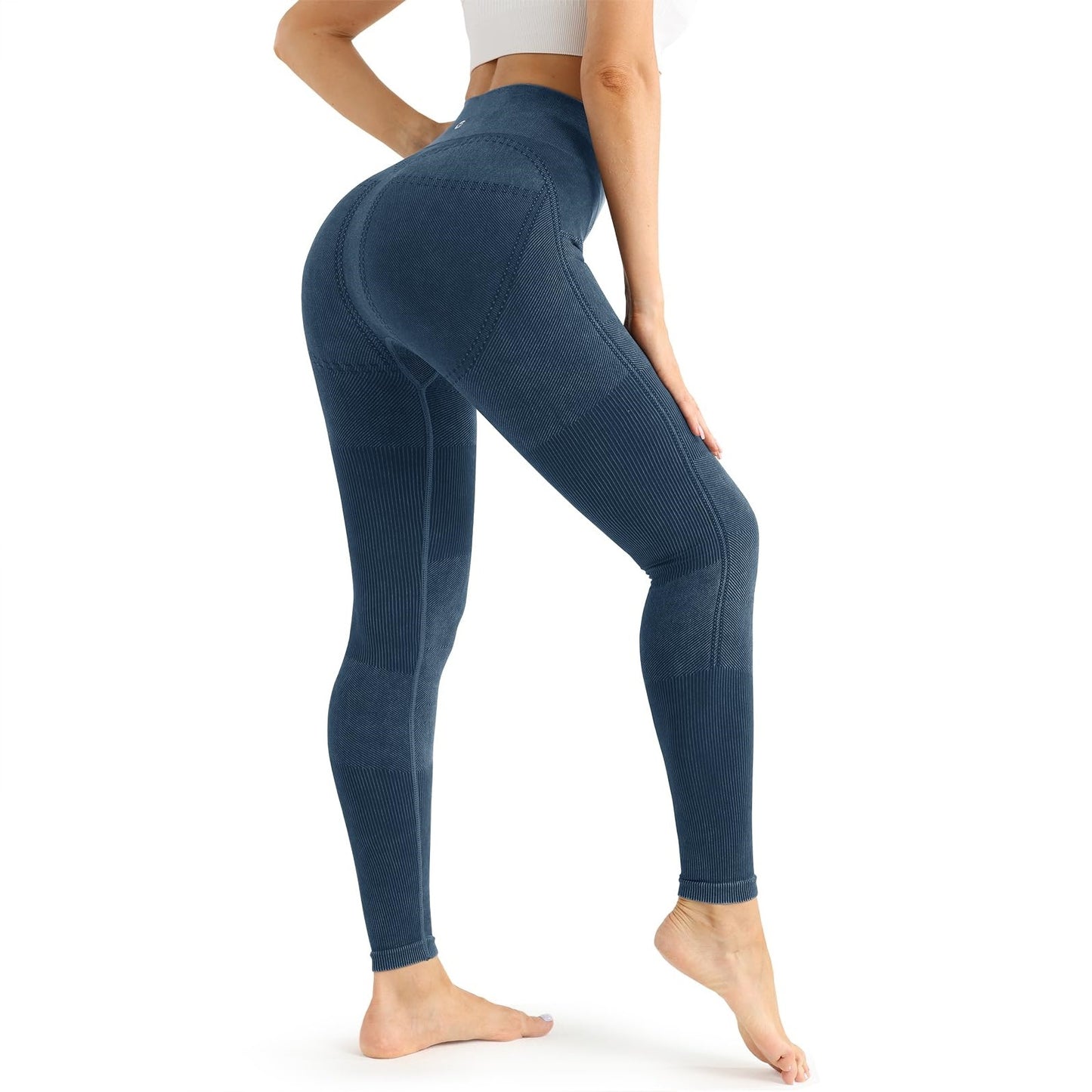 Womens Ribbed Seamless Leggings High Waisted Tummy Control Workout Full Length Yoga Pants