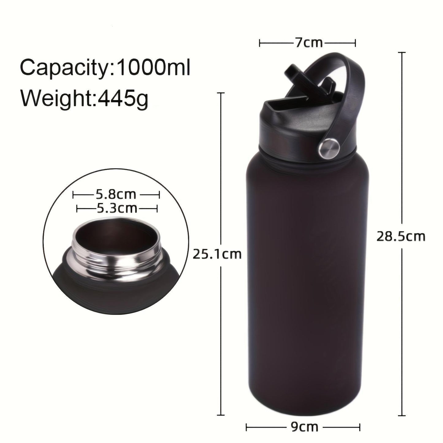 40 Oz Stainless Steel Sports Water Bottle With Straw Insulation, With 3 Lids ,straw Lid, Water Cup Lid,Please Note That This Product Is Shipped By Yourself For The Average Shipping Cost