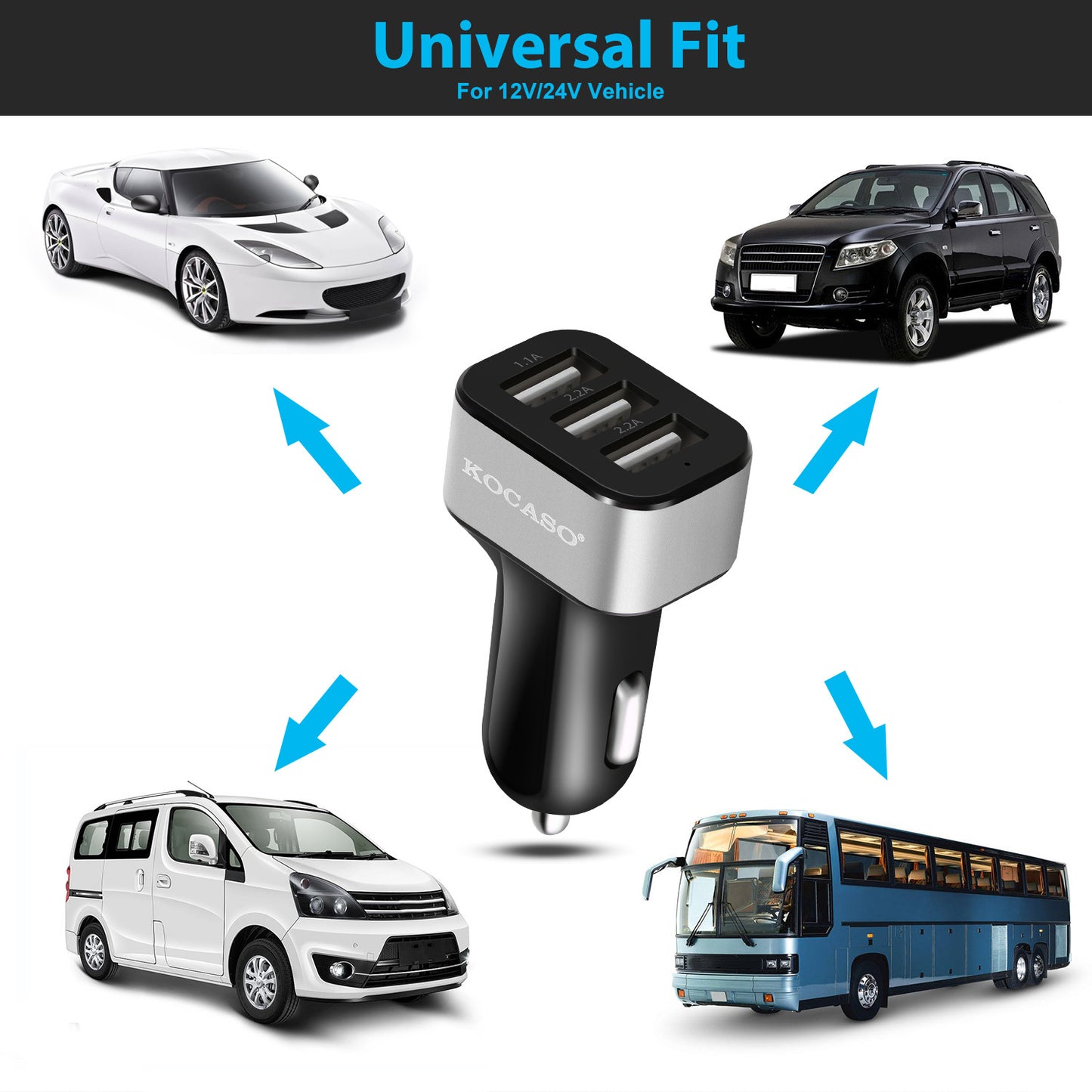 1Pc 3Port USB Car Charger 30W 5.5A For IOS Phone 16 15 14 And More