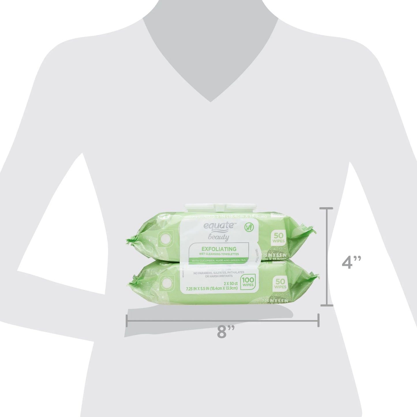 Equate Exfoliating Cleansing Towelettes with Cucumber, Aloe, and Green Tea, 100 Count