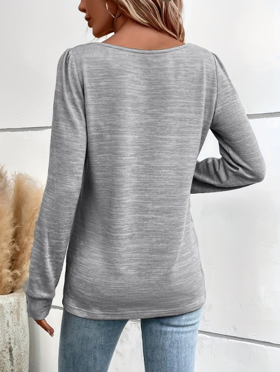 Women's Solid Color Square Neck Versatile Casual Long Sleeved Top