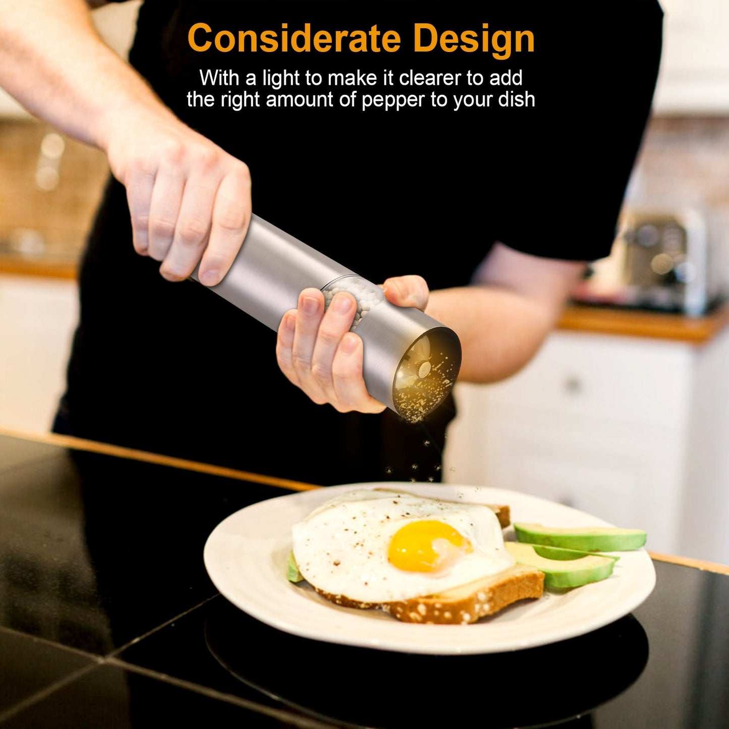 1Pc Electric Salt Pepper Grinder With Light Adjustable Coarseness Stainless Steel Salt Pepper Shaker Battery Operated Pepper Grinder Mill Easy Refill And Clean