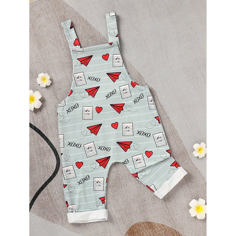 Baby Boy Girl's Casual Heart Pattern Jumpsuit, Paper Airplane Heart Xoxo Trendy Overalls, Valentine's Day Coming Home Outfit