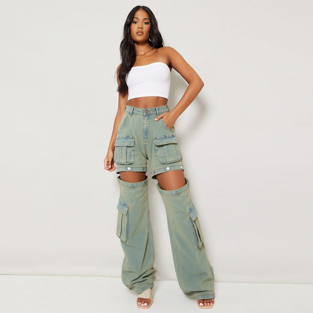 Women's High-Waist Cargo Pants, Loose Fit Convertible Pants With Zip-Off Legs To Shorts, Cotton Twill For All Seasons Forbidden Platform - Temu