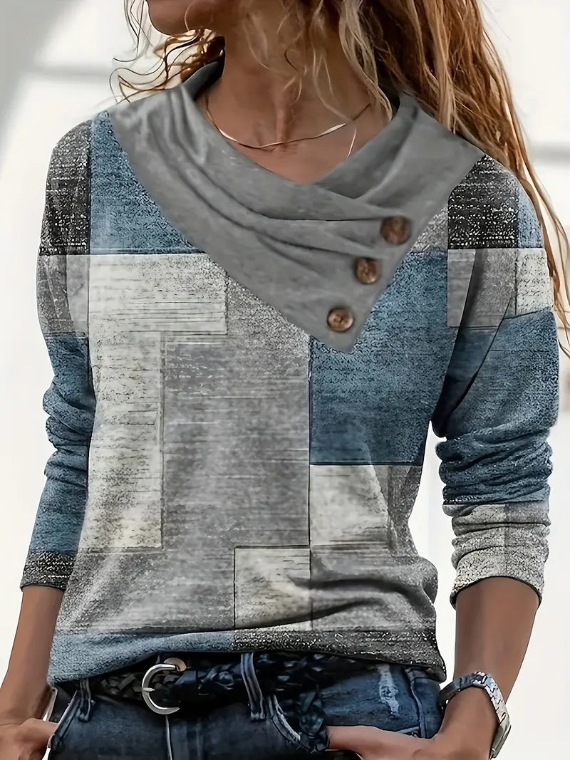 Spring-autumn New Checked Long-sleeved Top Casual Button-down T-shirt