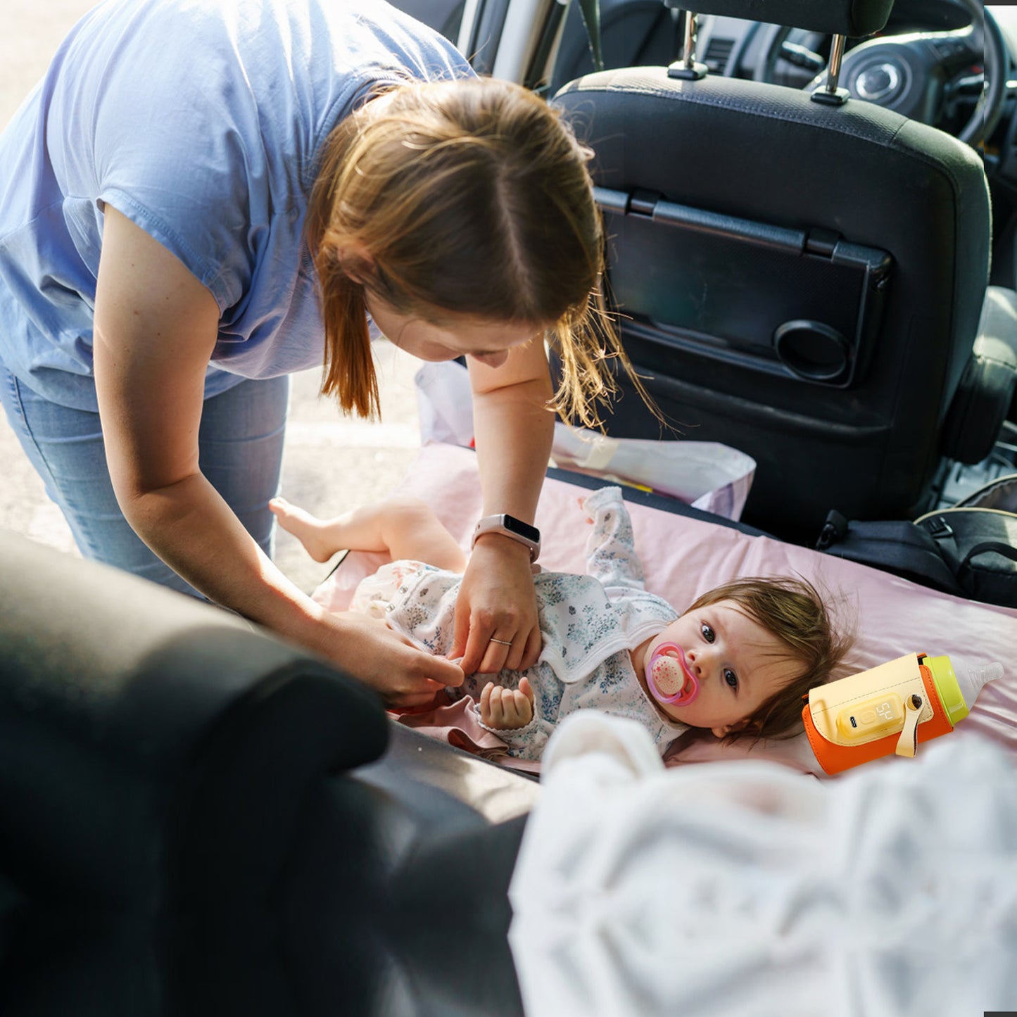 1Pc Portable Baby Milk Warmer 5 Temperature Adjustable Handhold Bottle Warmer With Fast Charge Adapter For Outdoor Car Travel