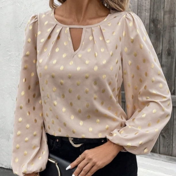 Women's Notch V-neck Long Sleeved Shirt Top