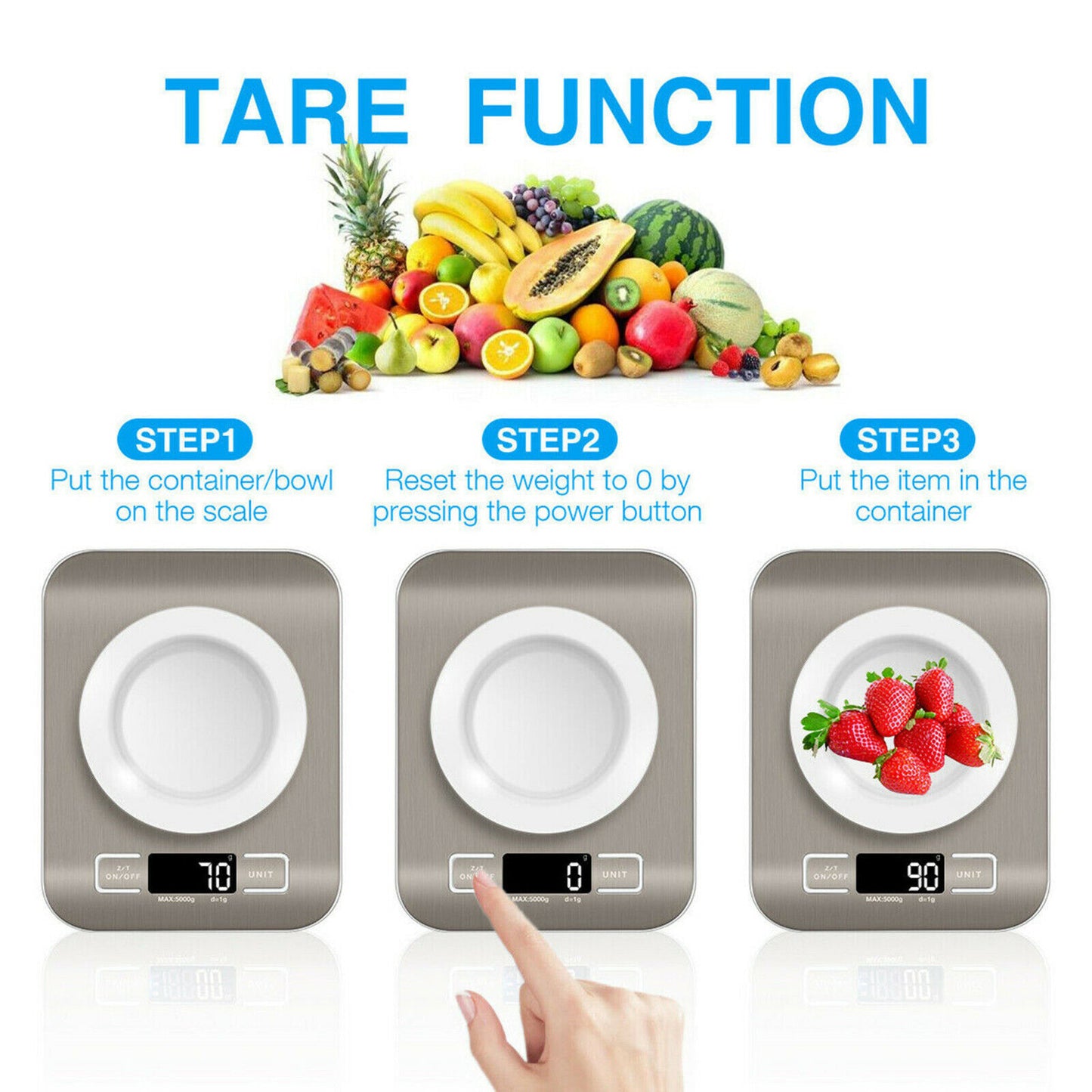 Digital Electronic Kitchen Food Diet Postal Scale Weight Balance 5KG 1g 11lb Kitchen Scales Stainless Steel Weighing For Food Diet Postal Balance Measuring LCD Precision Electronic - EBS PLATFORM INC.