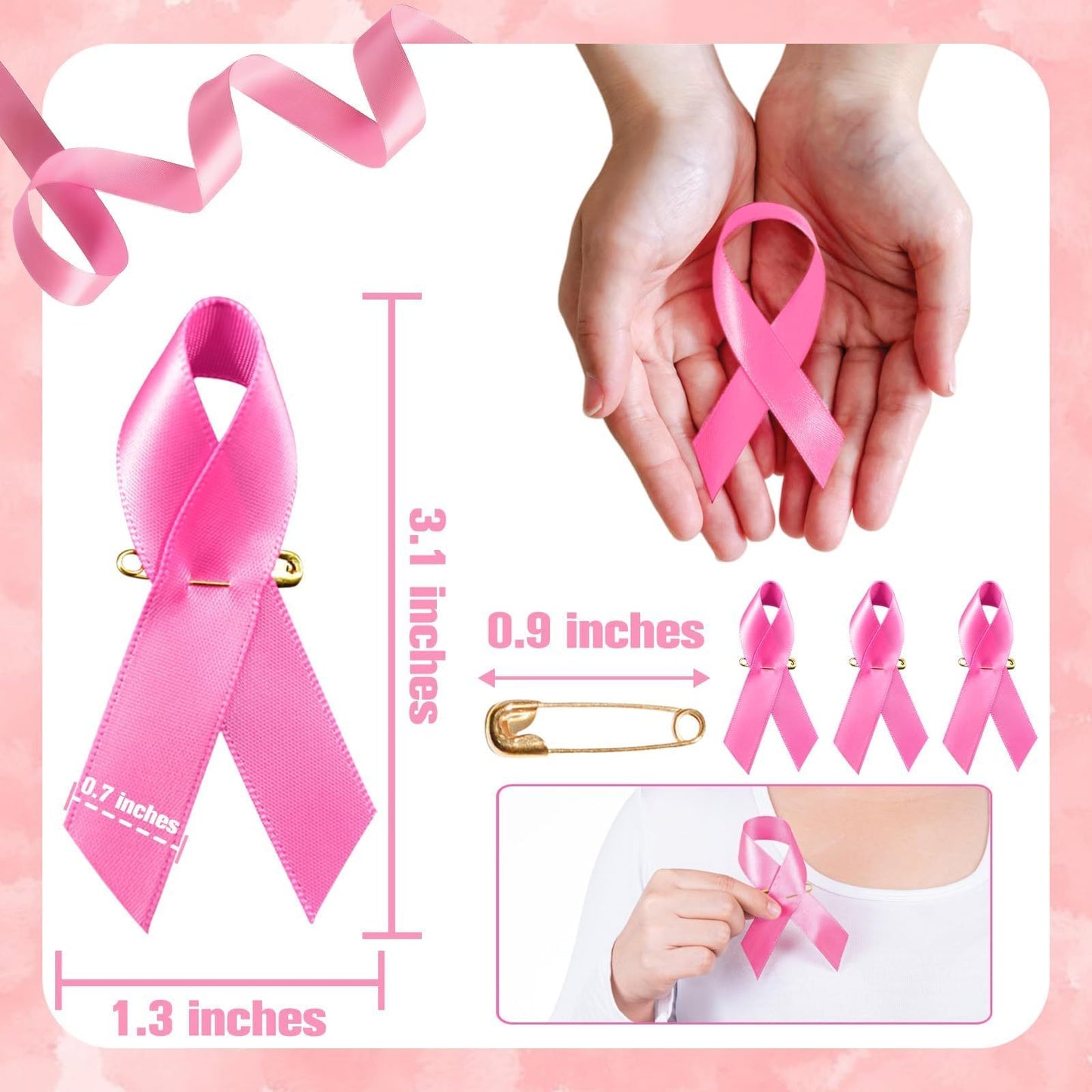 Halatool 100 Pink Ribbon Pins For Breast Cancer Awareness, Gifts For Women And Girls, Public & Social Events, Charity Party Supplies, Events-Selling On Amazon Is Prohibited