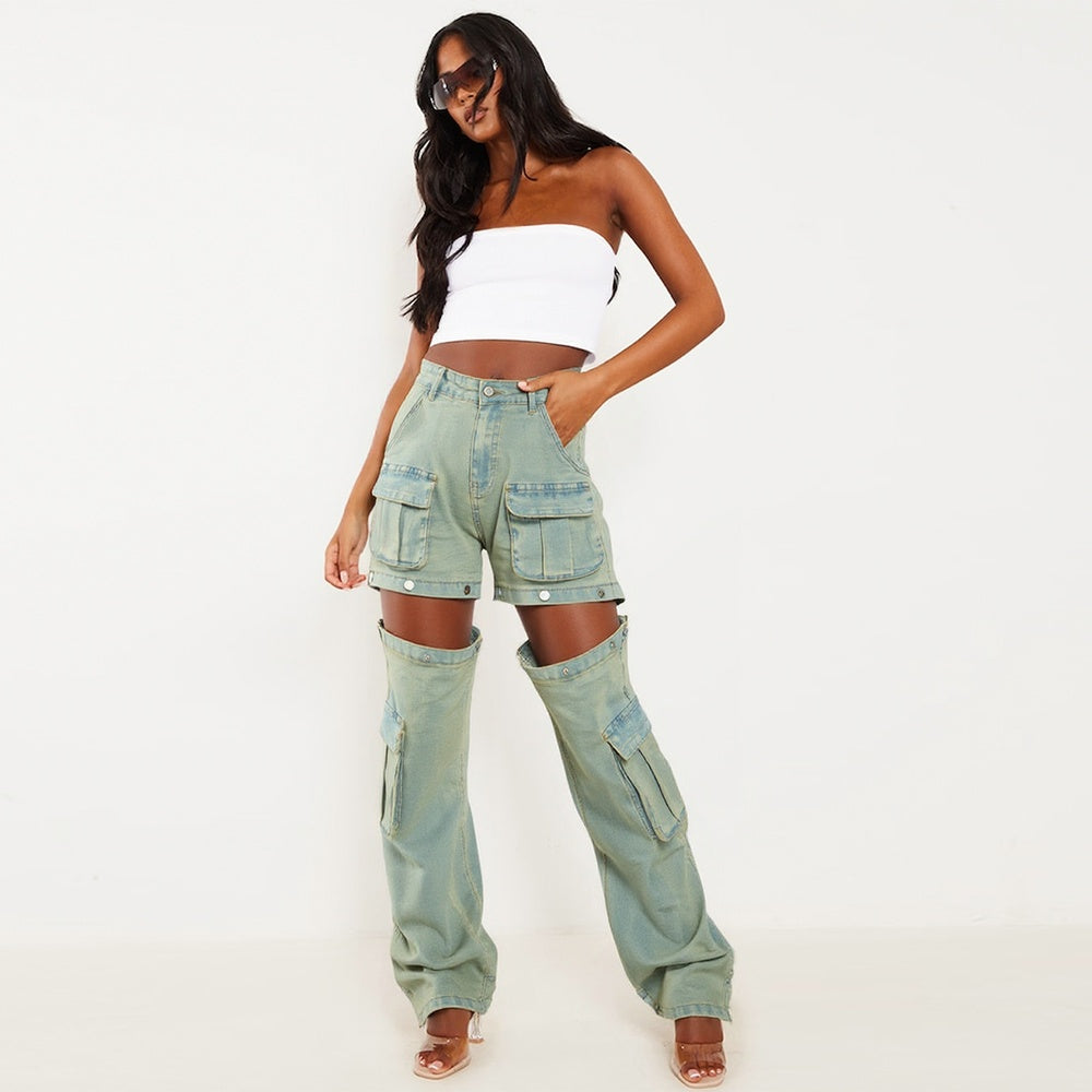 Women's High-Waist Cargo Pants, Loose Fit Convertible Pants With Zip-Off Legs To Shorts, Cotton Twill For All Seasons Forbidden Platform - Temu