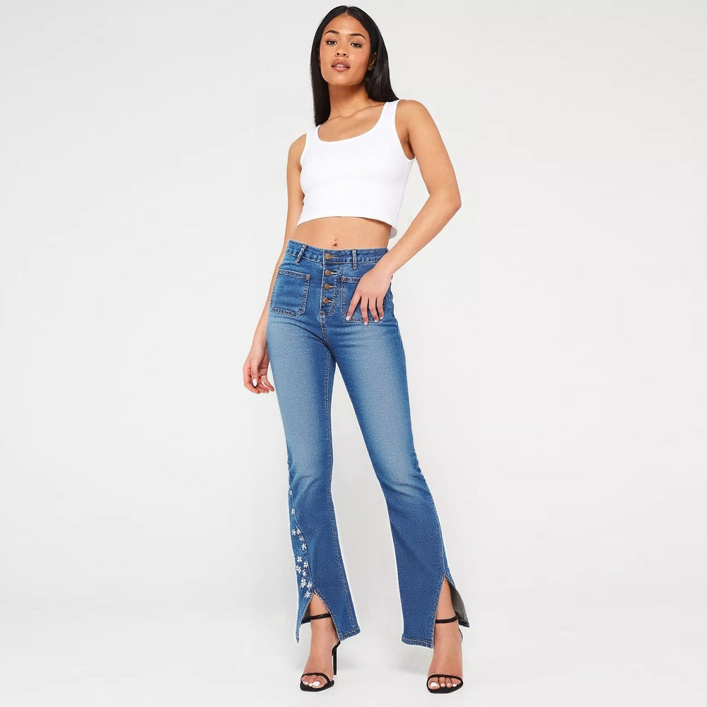 Women's High-Waist Star Patch Jeans, Wide-Leg Full-Length Jeans With A Retro Y2K Sta Light-Wash Denim For All Seasons Forbidden Platform - Temu