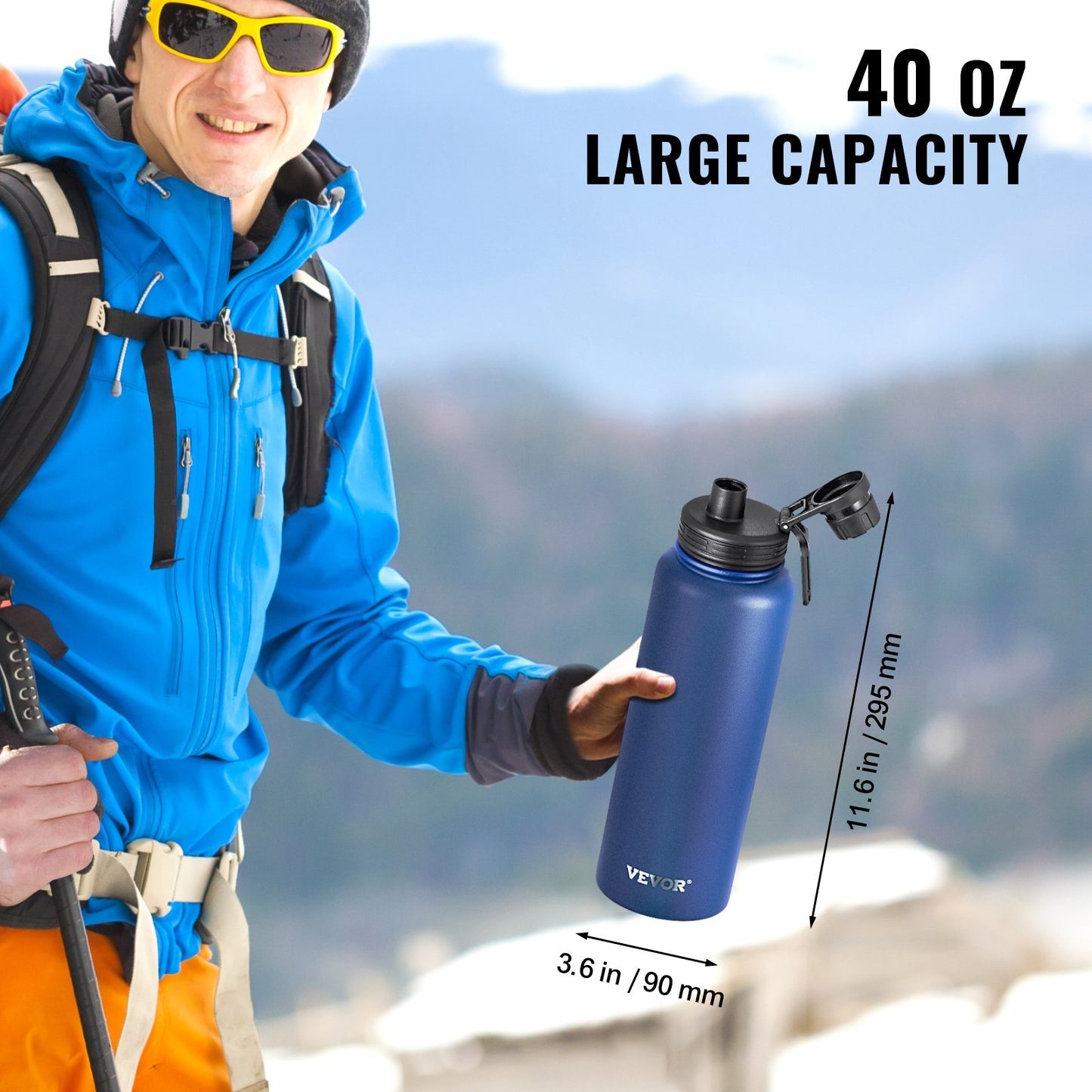 40 Oz Insulated Water Bottle Stainless Steel With Wide Mouth Lid Blue - EBS PLATFORM INC.