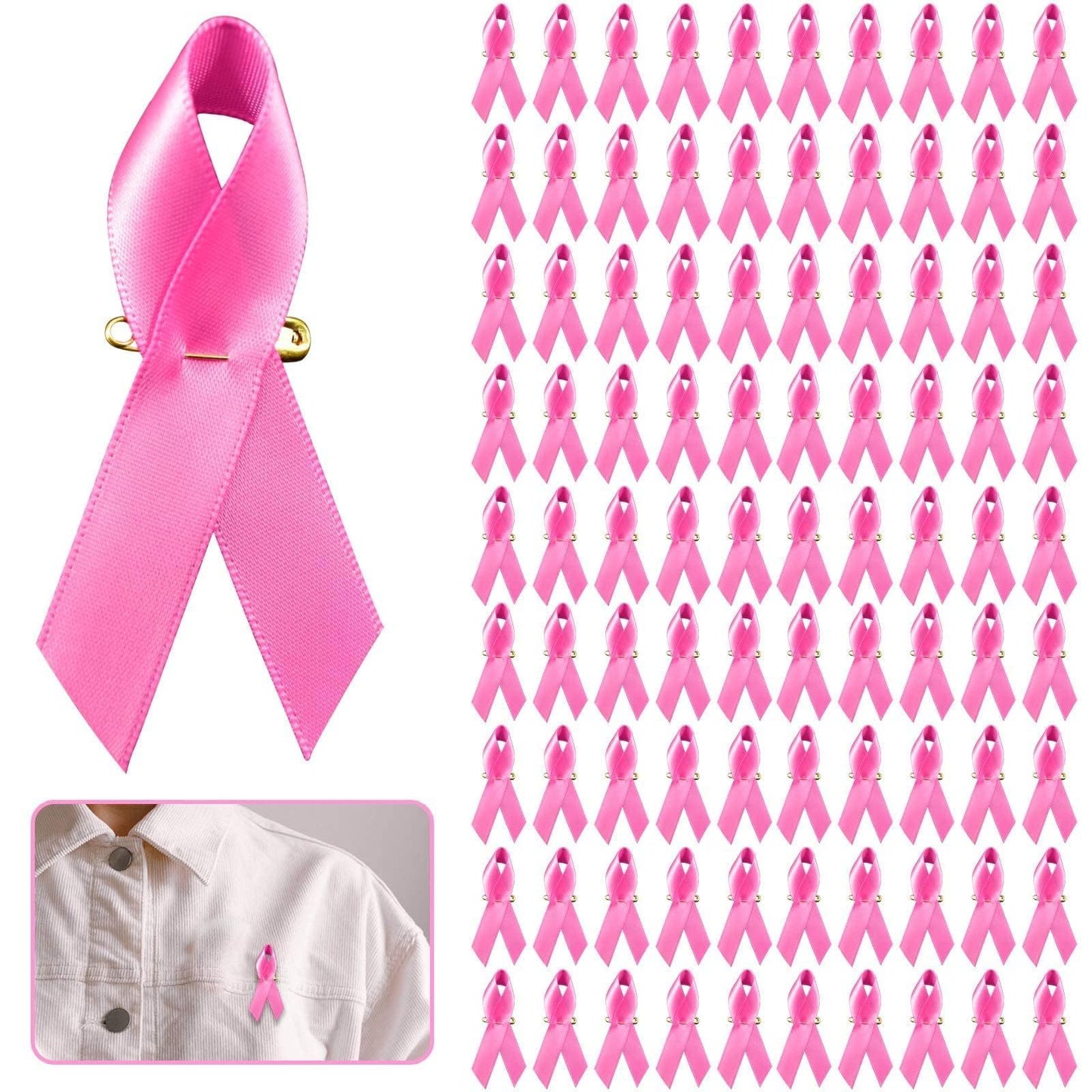 Halatool 100 Pink Ribbon Pins For Breast Cancer Awareness, Gifts For Women And Girls, Public & Social Events, Charity Party Supplies, Events-Selling On Amazon Is Prohibited