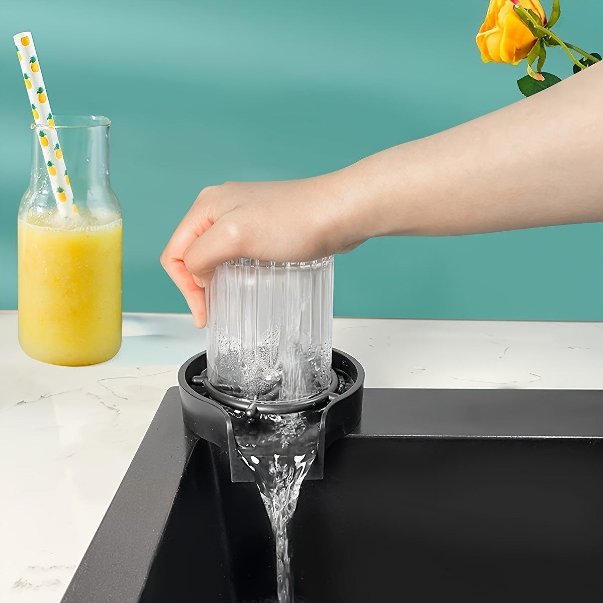 Manual Press-type Automatic Cup Cleaning Set, Including A Cup Cleaner With Connecting Tube And Connecting Water Pipe, Capable Of Pressing And Cleaning Cups, Suitable For Bars, Restaurants And Househol