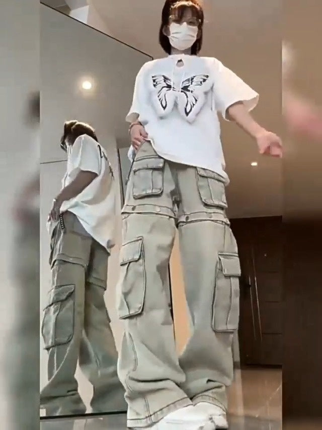 Women's High-Waist Cargo Pants, Loose Fit Convertible Pants With Zip-Off Legs To Shorts, Cotton Twill For All Seasons Forbidden Platform - Temu