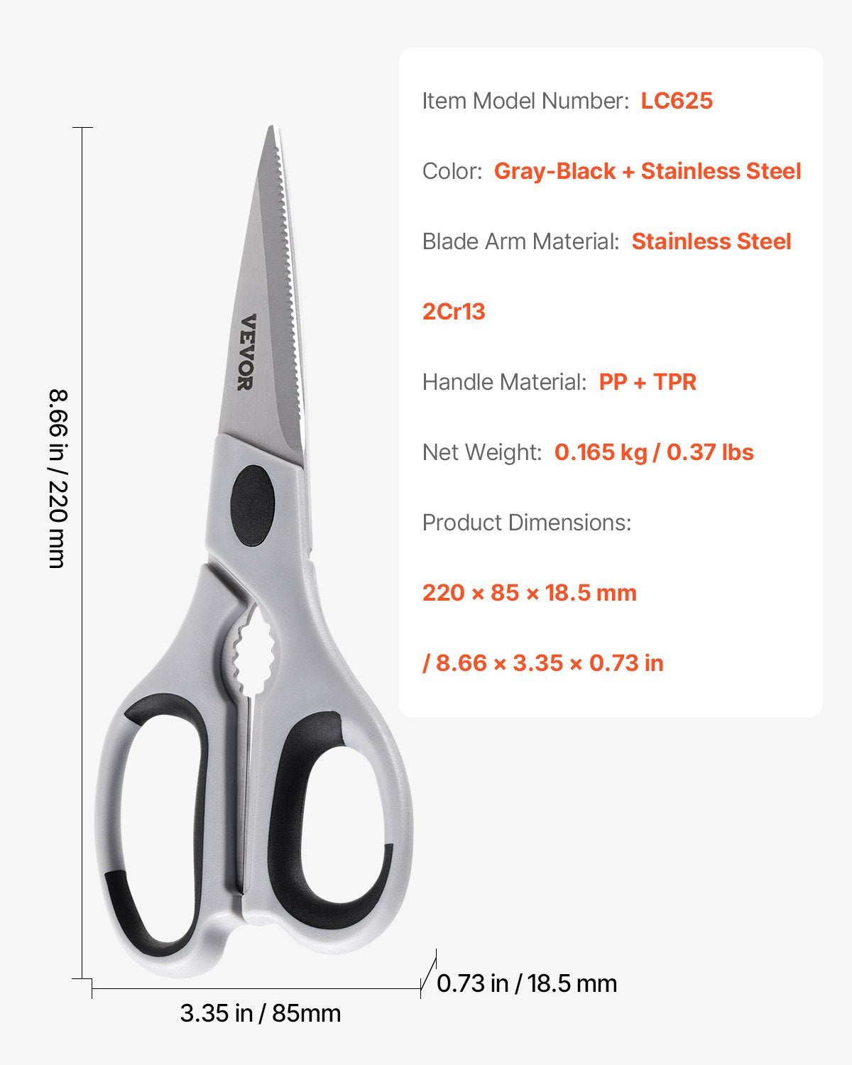 Kitchen Scissors Stainless Steel Kitchen Shears Protective Sheath Grey - EBS PLATFORM INC.