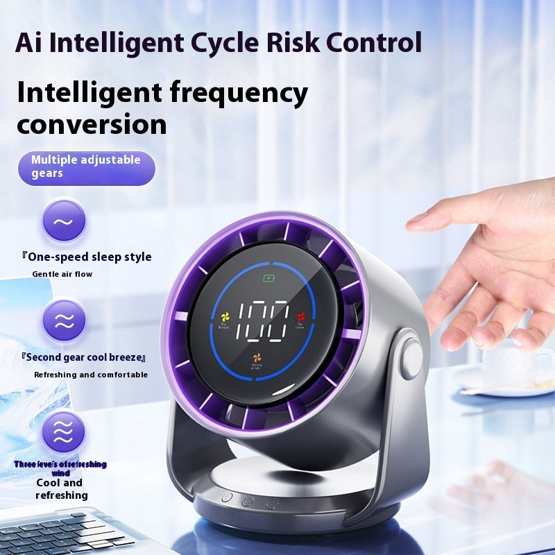 Bladeless USB Fan with Digital Display - High-Speed Desktop Air Circulation Cooling, Rechargeable