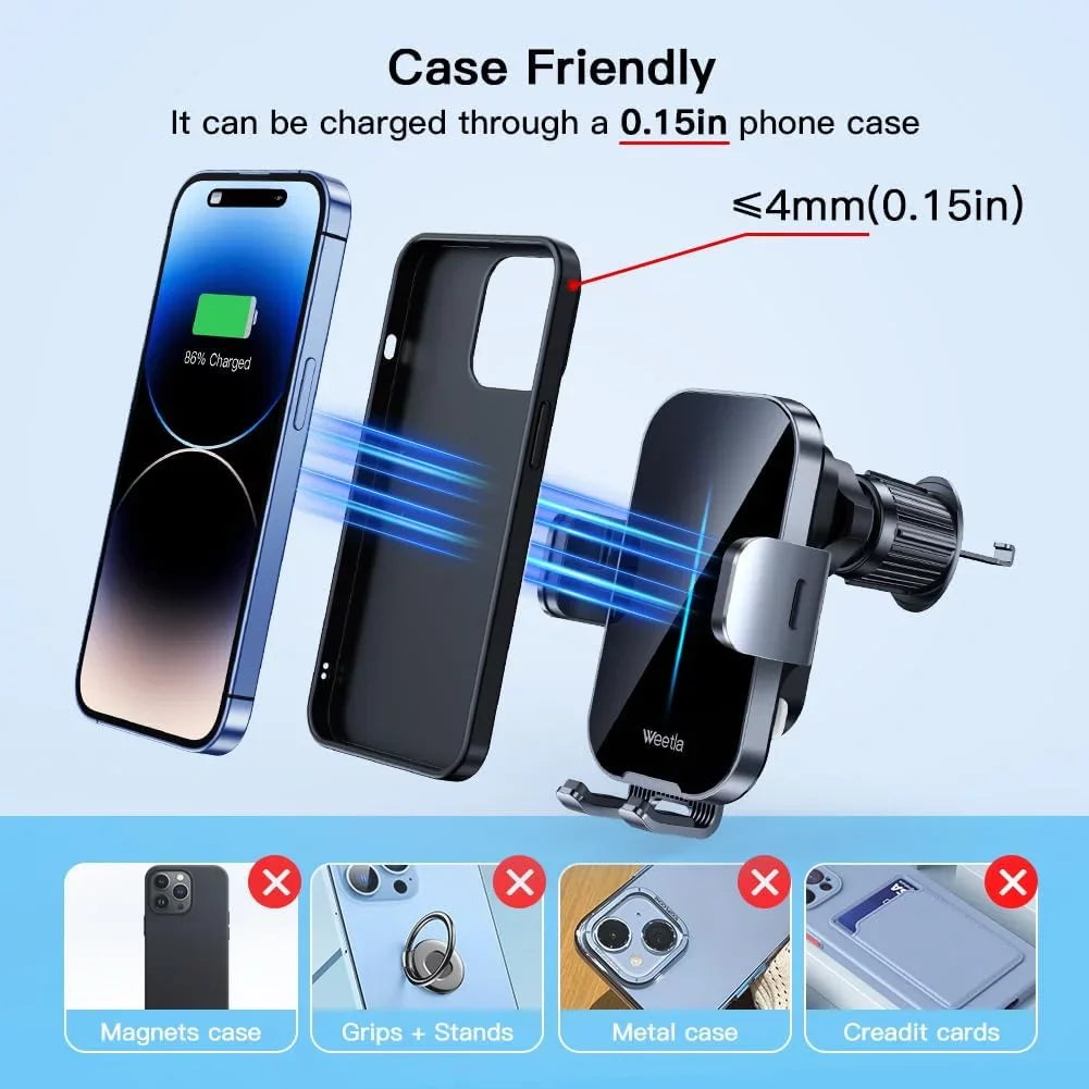 Hoey 3 in 1 Wireless Car Charger, 15W Smart Sensor Auto Clamping Air Vent Dashboard Windshield Car Phone Charging Holder Mount, Compatible for iPhone, Samsung, Google, LG, etc