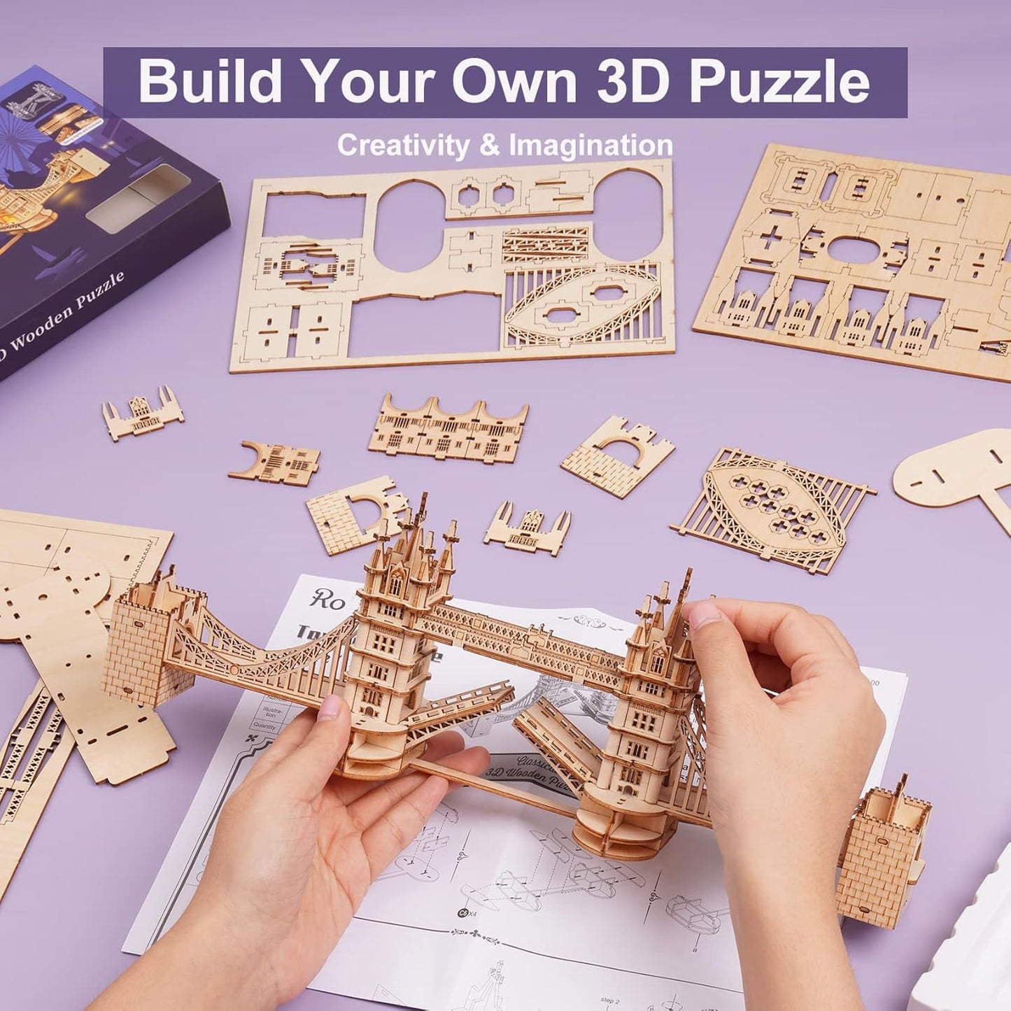 ROBOTIME 3D Wooden Puzzle London Tower Bridge Model Kit For Adults Xmas Gifts TG412 - EBS PLATFORM INC.