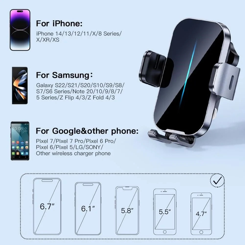 Hoey 3 in 1 Wireless Car Charger, 15W Smart Sensor Auto Clamping Air Vent Dashboard Windshield Car Phone Charging Holder Mount, Compatible for iPhone, Samsung, Google, LG, etc