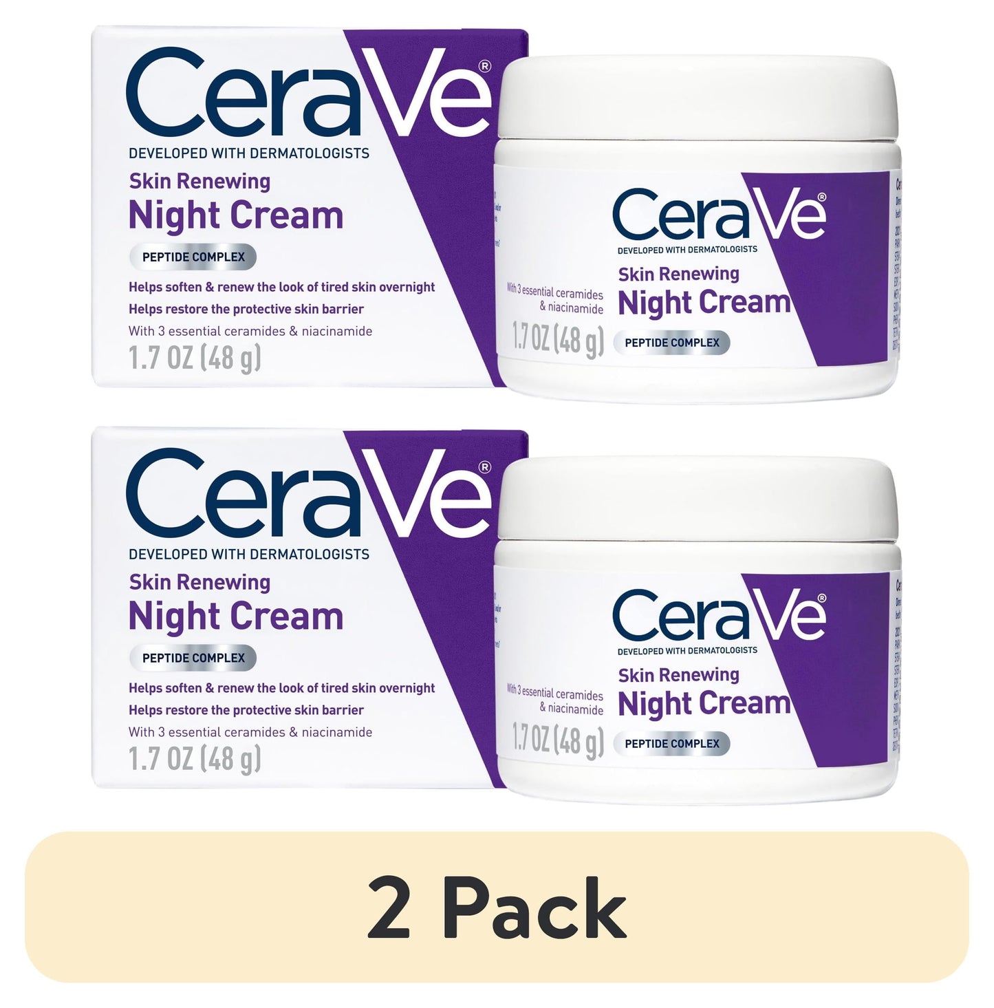 CeraVe Moisturizer Skin Renewing Night Face Cream with Peptides & Hyaluronic Acid for All Skin Types 1.7 oz