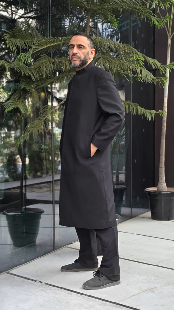 PREMIUM LONG COAT BALCK BUTTON HIDDEN