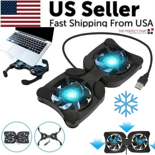 Dual USB Cooling Fan Pad Foldable Slim Fans Cooler Stand For Laptop PC Notebook - EBS PLATFORM INC.