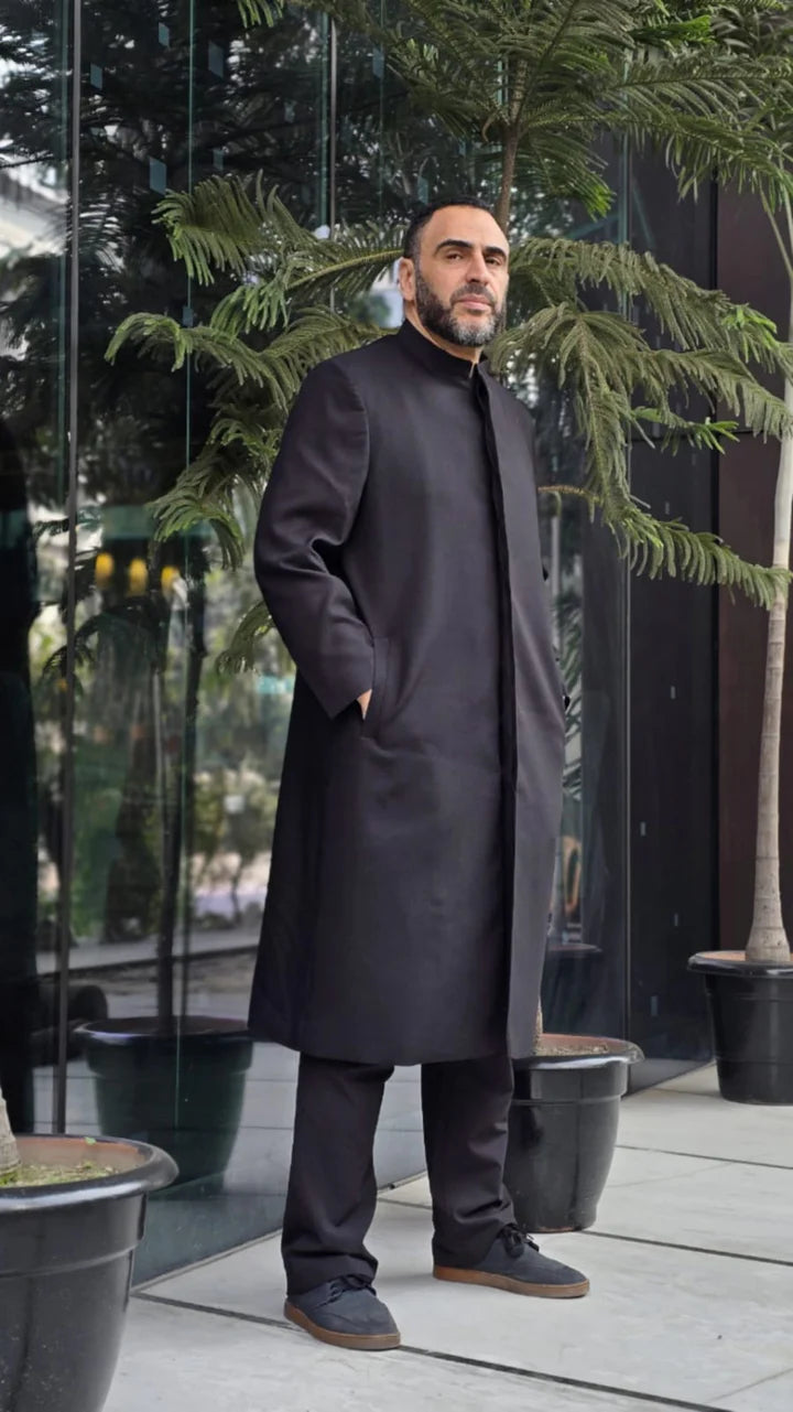 PREMIUM LONG COAT BALCK BUTTON HIDDEN