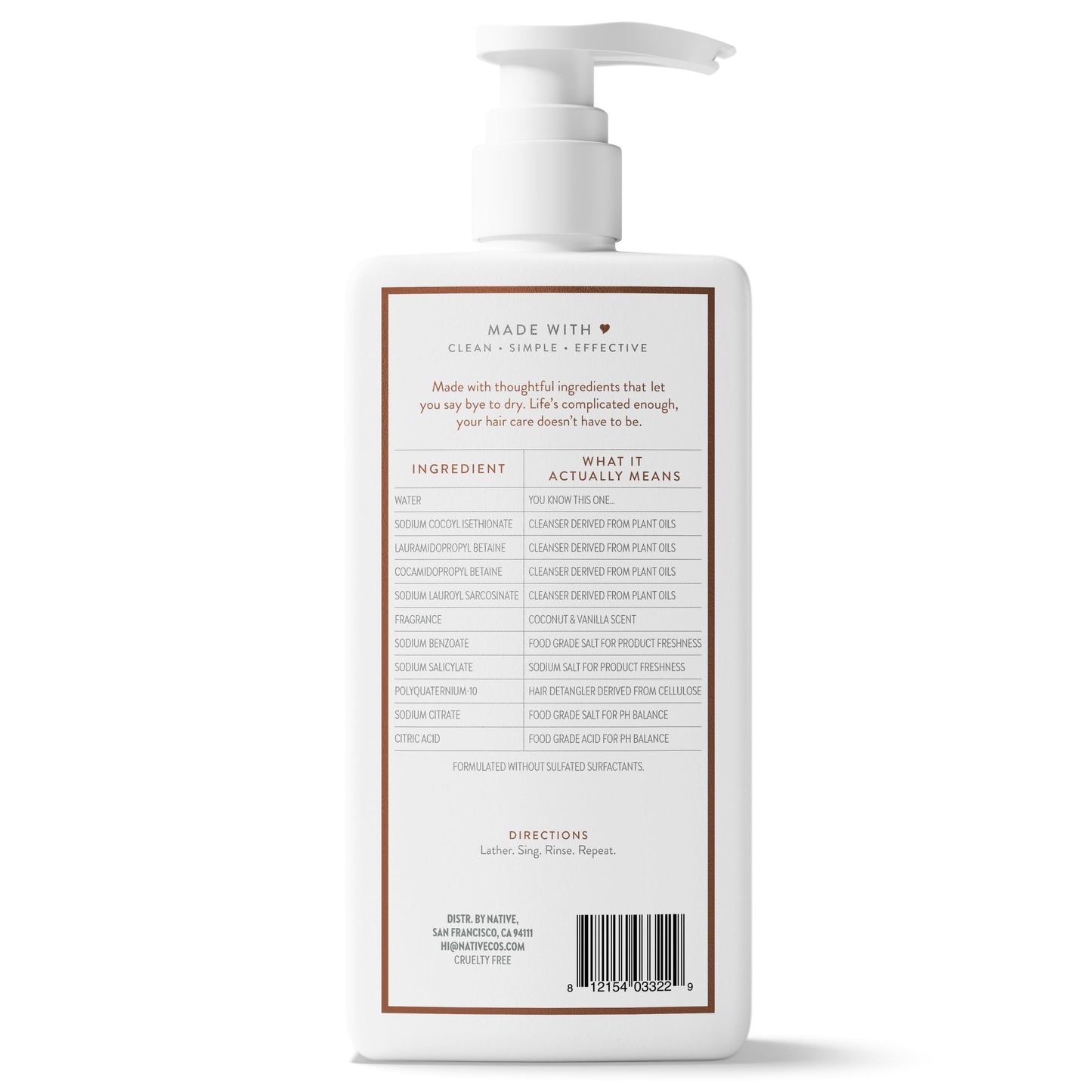Native Moisturizing Shampoo Coconut and Vanilla 16.5 fl oz