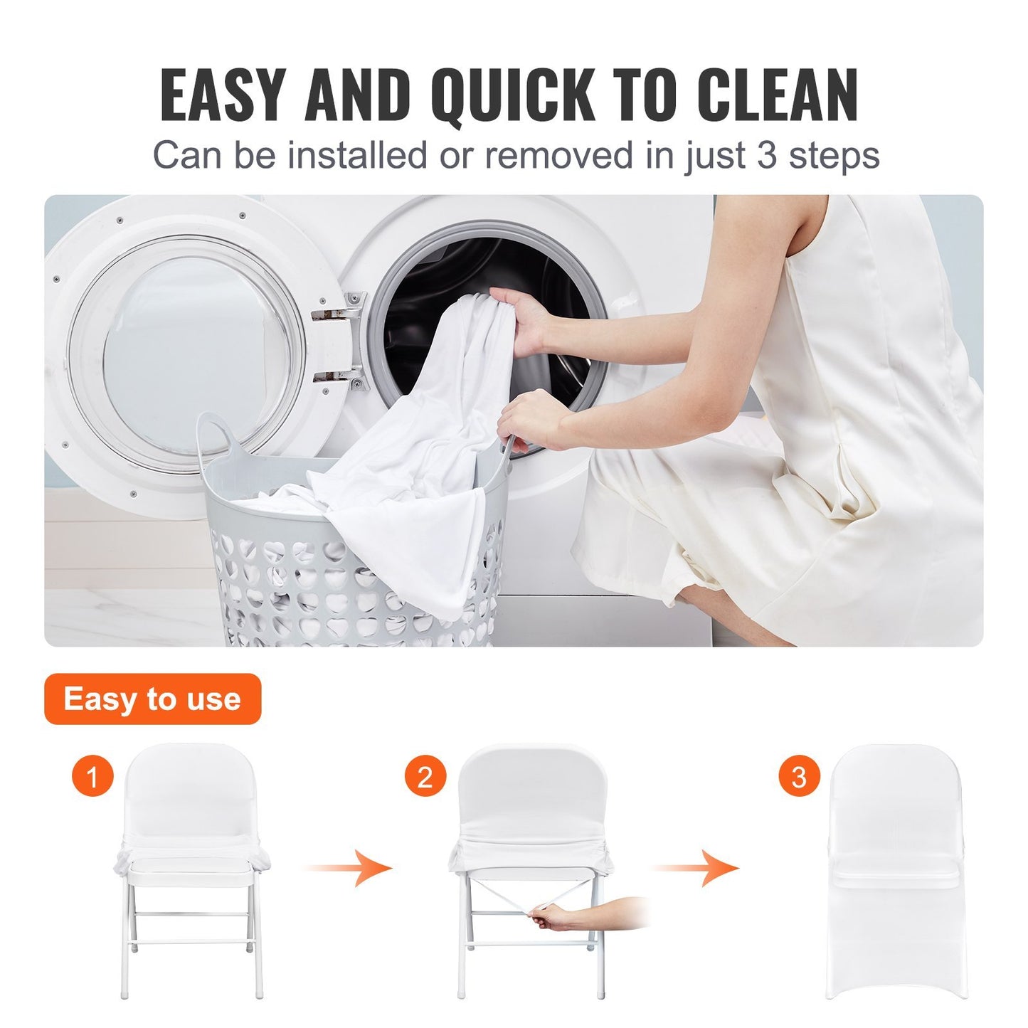 VEVOR White Stretch Spandex Chair Covers - 12 PCS, Folding Kitchen Chairs Cover, Universal Washable Slipcovers Protector, Removable Chair Seat Covers, For Wedding Party Dining Room Banquet Event