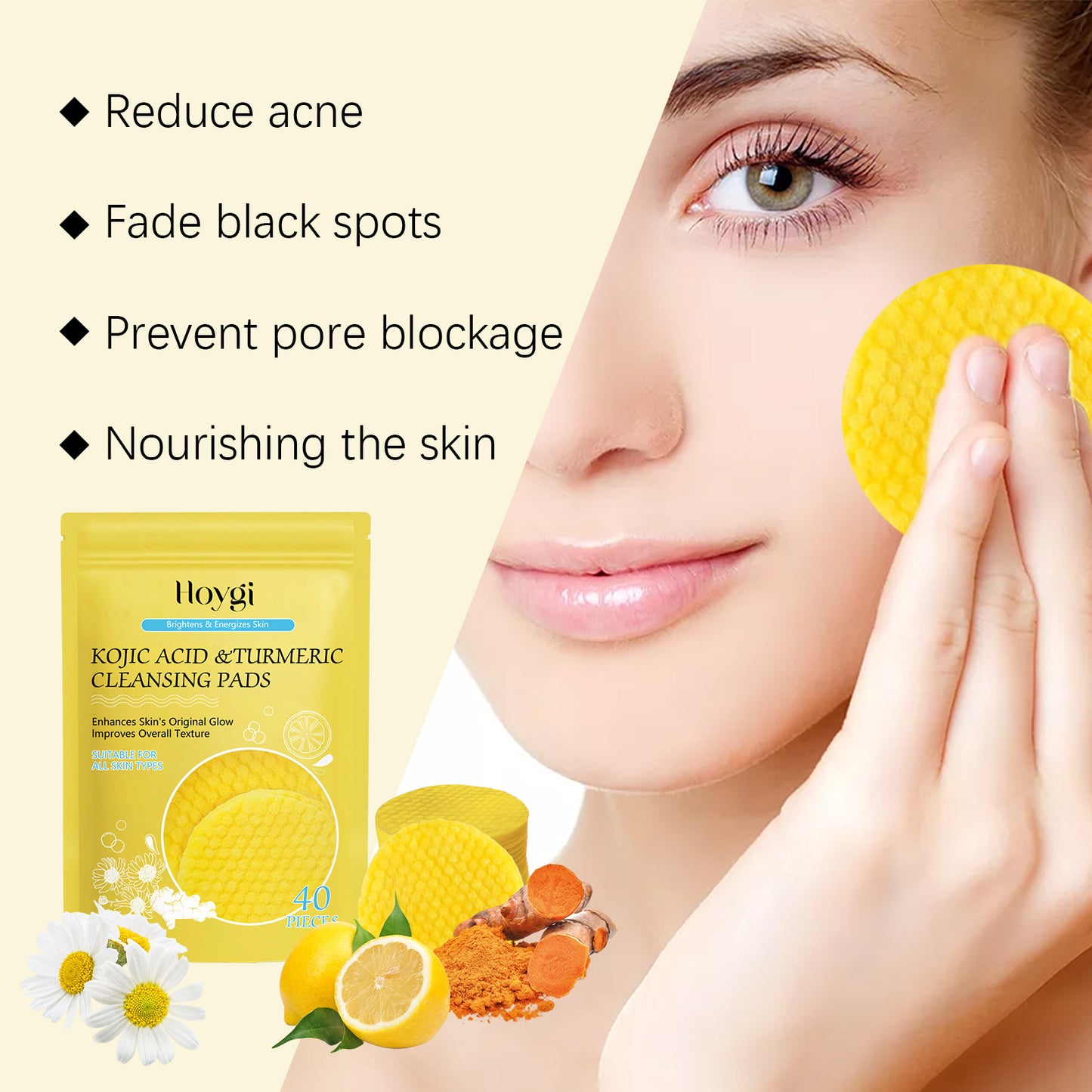 Hoygi Turmeric Acid Cleansing Pad Facial Skin Pore Cleansing, Makeup Remover Gentle Exfoliating Cleansing Pad - EBS PLATFORM INC.