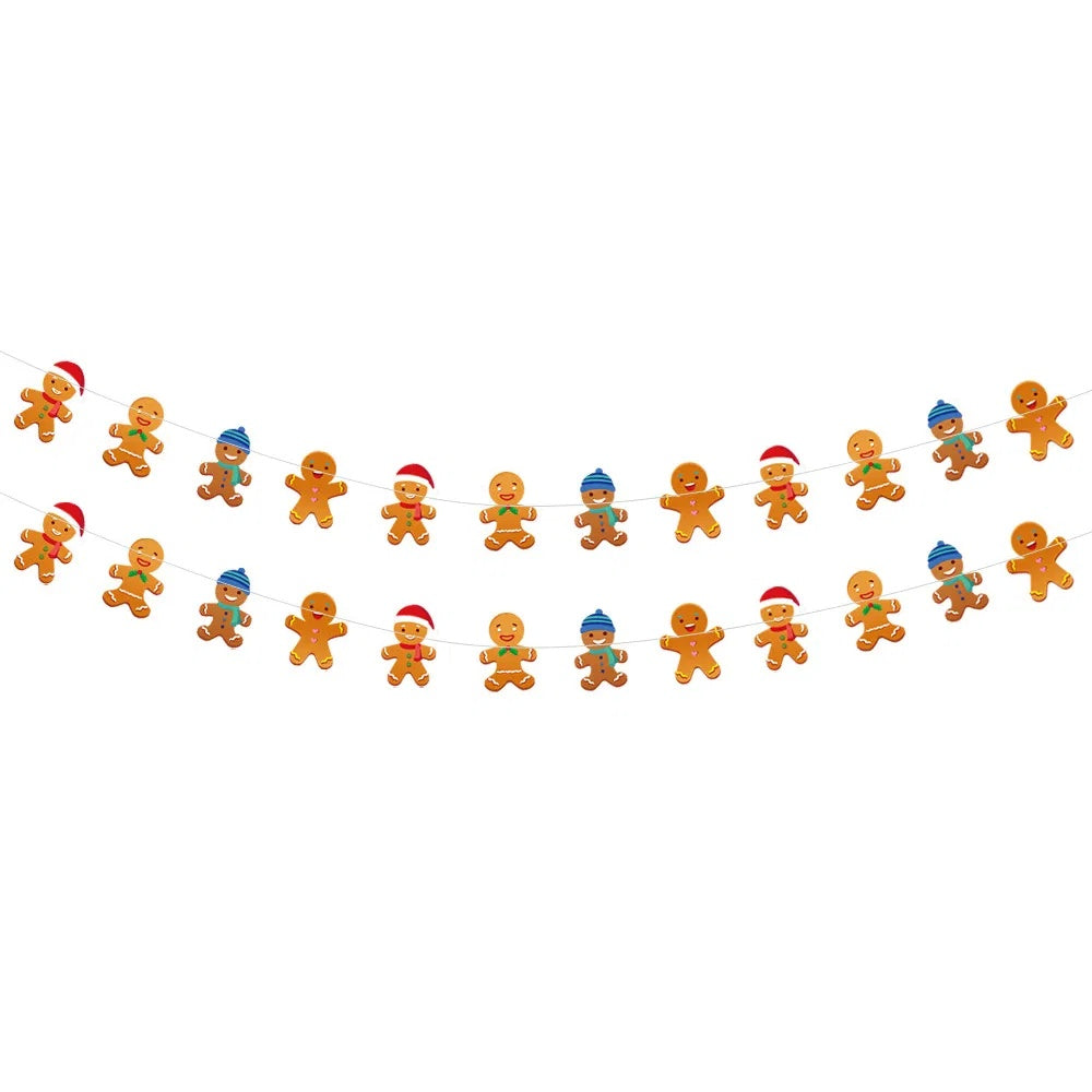 24PCS Christmas Banner Paper Christmas Sign Garland Gingerbread Man Snowman Hanging Christmas Bunting Garland For Christmas Party Decorations Xmas Holiday Home Decor