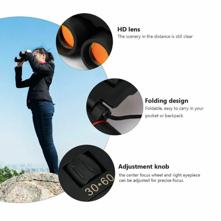 Binoculars 30x60 Zoom Outdoor Travel Compact Folding Telescope Hunting Day  Night