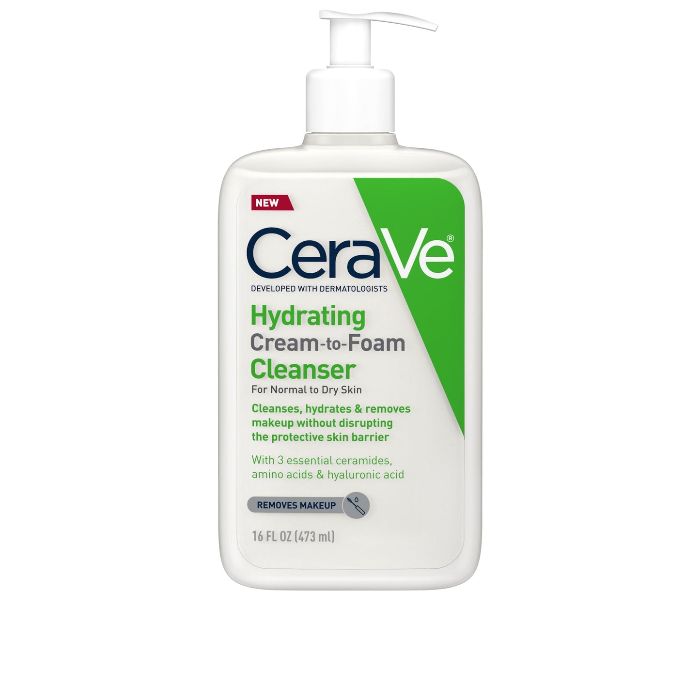 CeraVe Facial Wash Hydrating Cream-to-Foam with Hyaluronic Acid for Normal to Dry Skin 8 fl oz