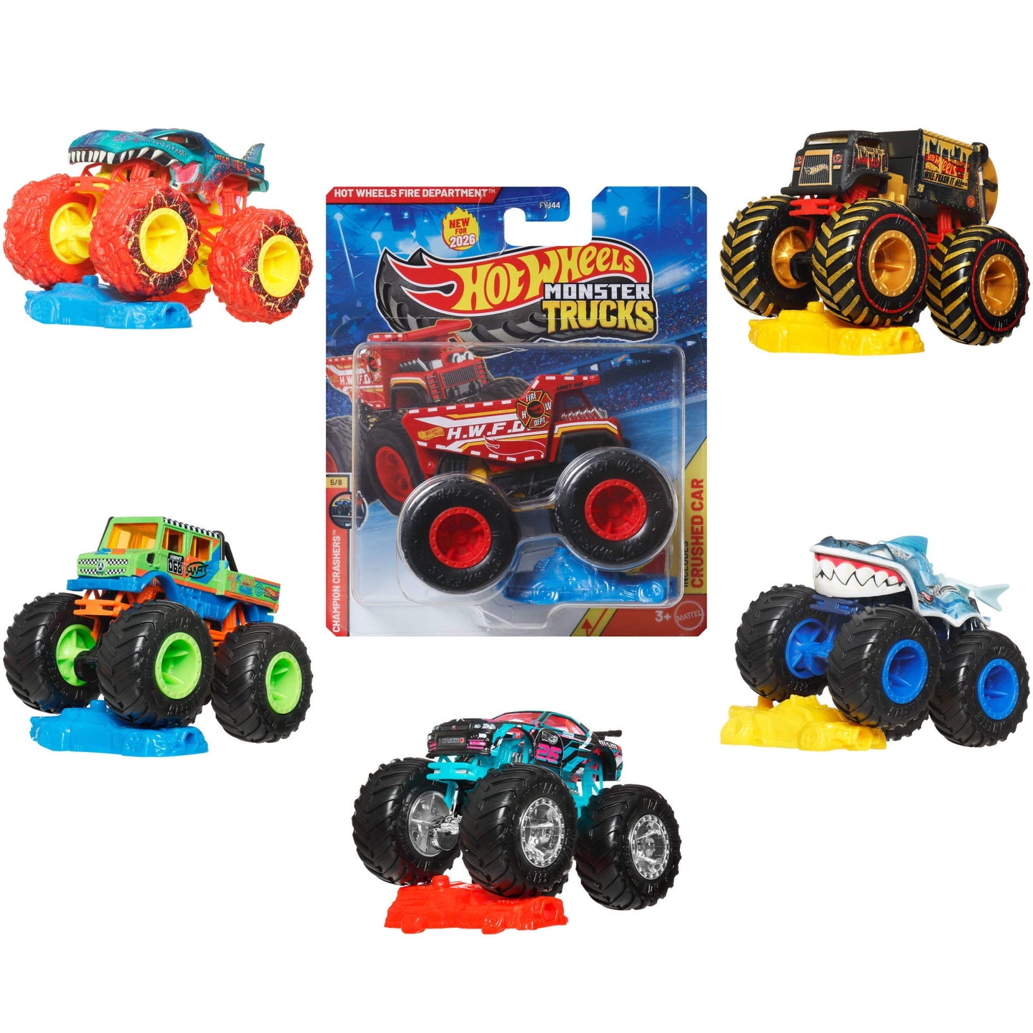 Hot Wheels Monster Trucks, 1:64 Scale Toy Truck & 1 Crushable Car (Styles & Colors May Vary, Items May Not Be Pictured)